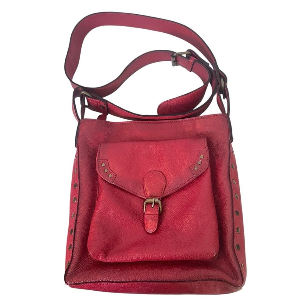 Red Pebbled Leather Studded Shoulder Bag Crossbody Purse Western Paul & Taylor